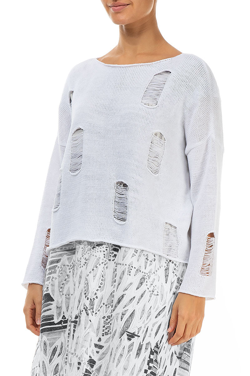 Distressed Detail White Linen Jumper 3