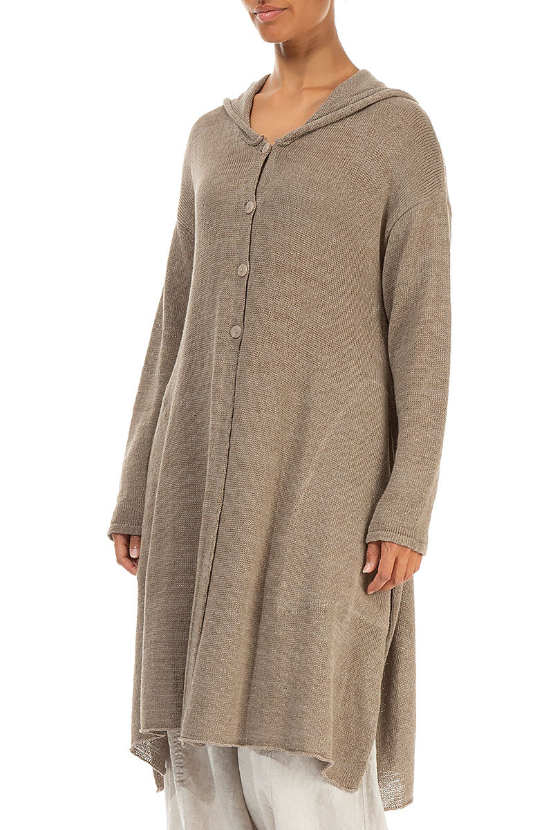 Hooded Beige Linen Cardigan 3
