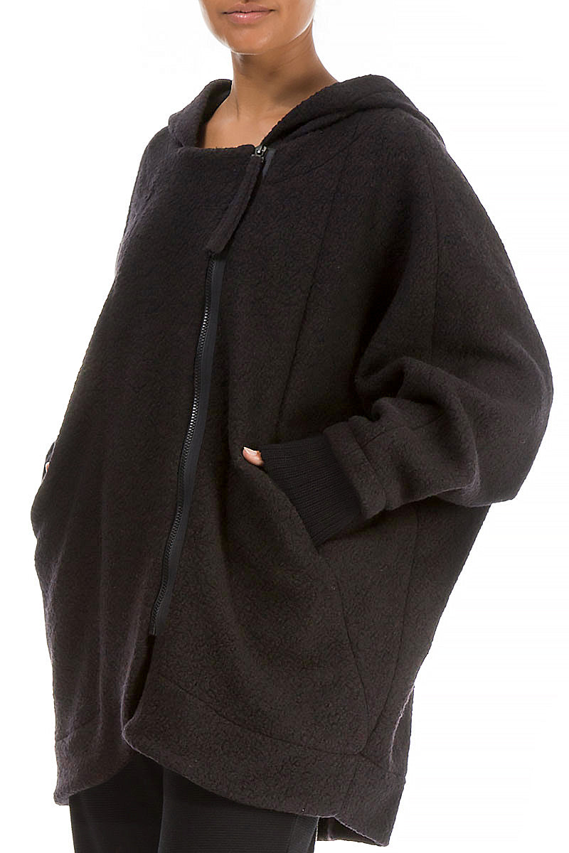 Hooded Dark Chocolate Plush Wool Cotton Zip Jacket 3