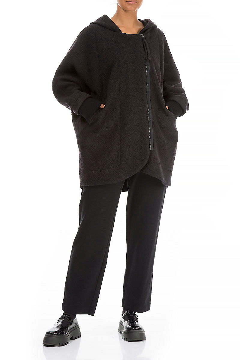Hooded Dark Chocolate Plush Wool Cotton Zip Jacket 4