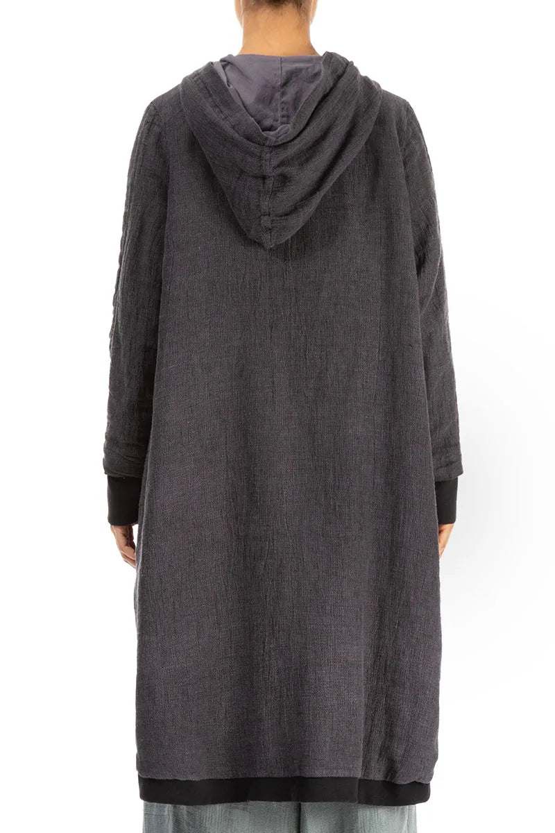 Kapuzenjacke aus graumeliertem Leinen