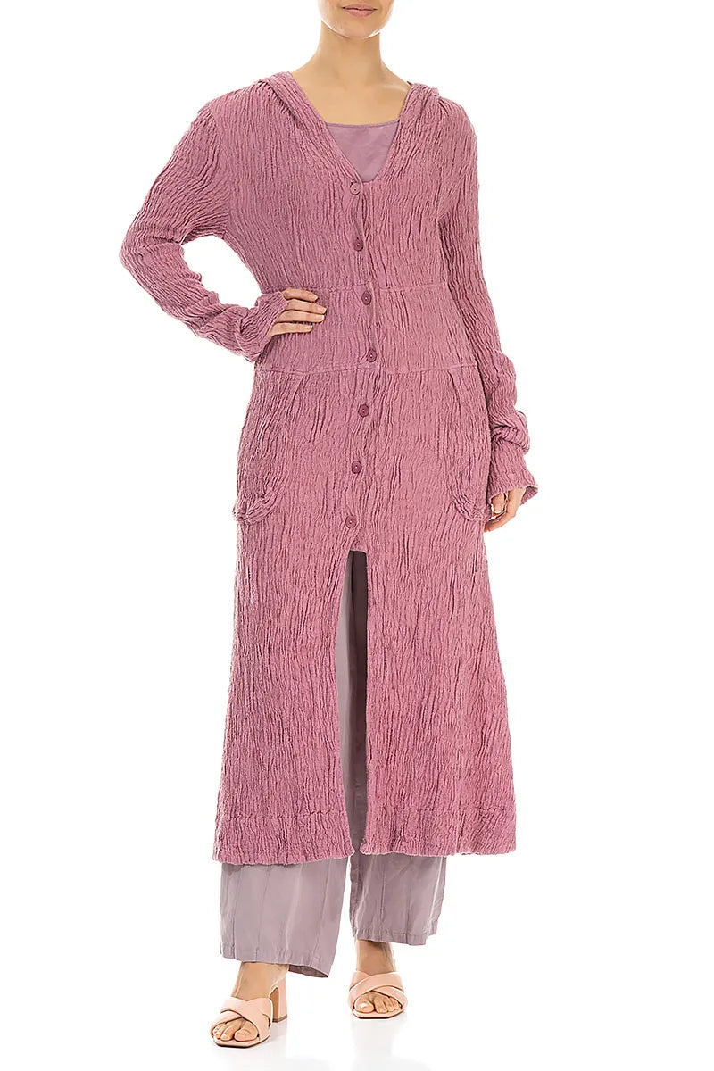 Hooded Mauve Taupe Textured Silk Linen Jacket 4