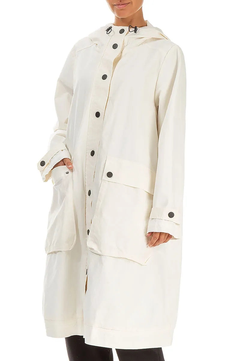 Baumwollmantel mit Kapuze in Off-White