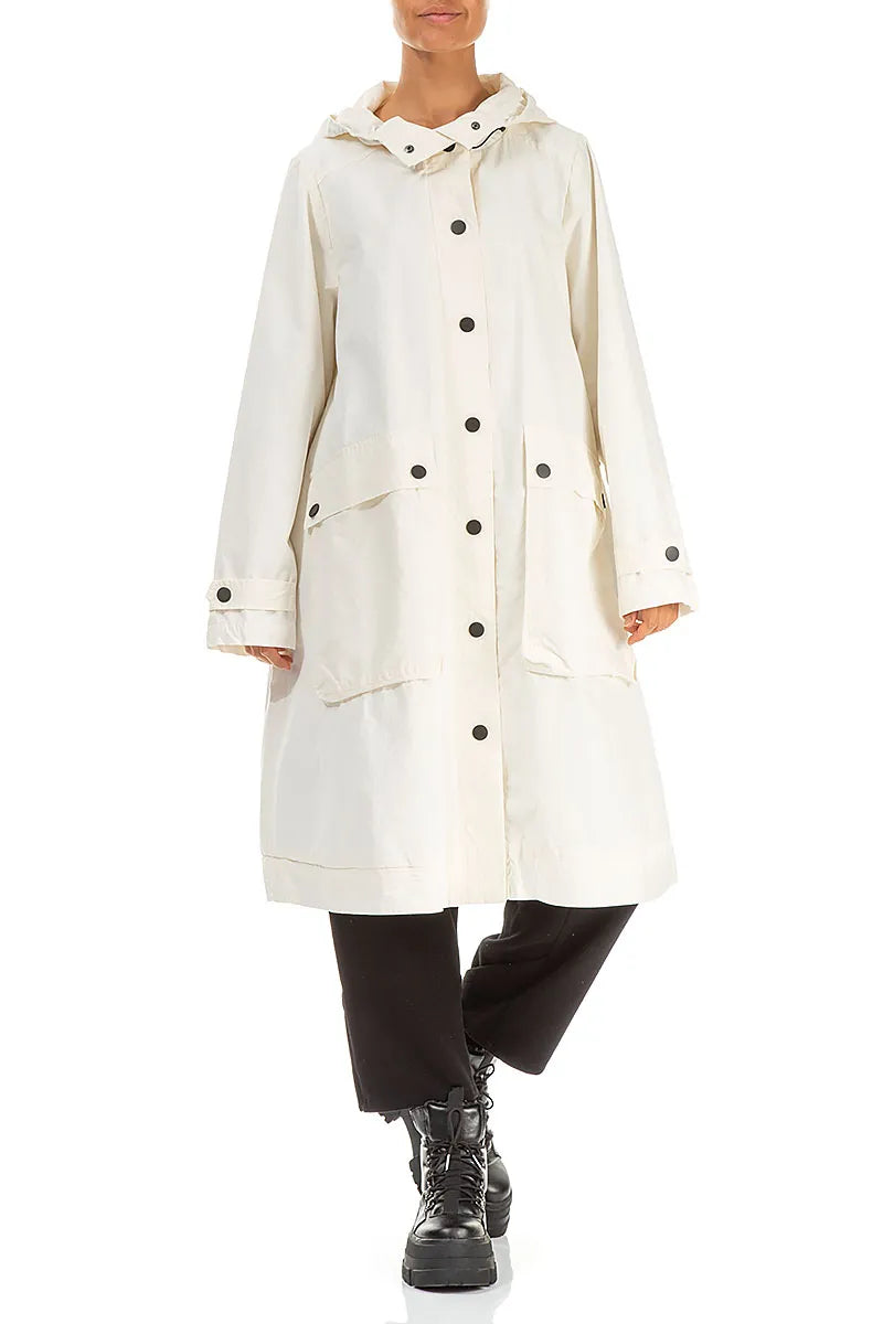 Baumwollmantel mit Kapuze in Off-White