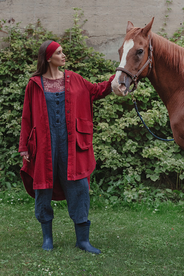 Hooded Oversized Ruby Stretch Cotton Coat