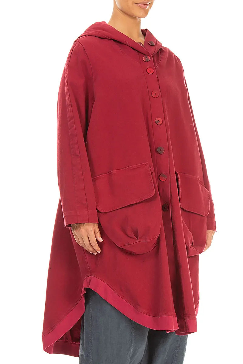 Hooded Oversized Ruby Stretch Cotton Coat