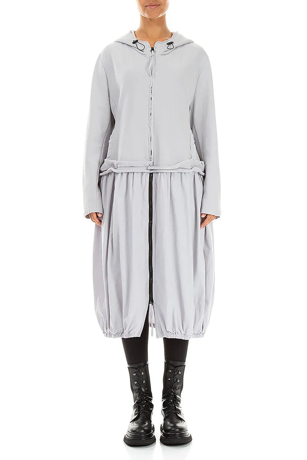 Hooded Pearl Grey Cotton Jacket Dress 1