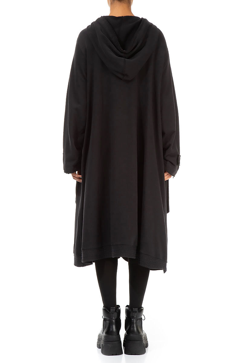 Hooded Three Pockets Black Cotton Jacket 2