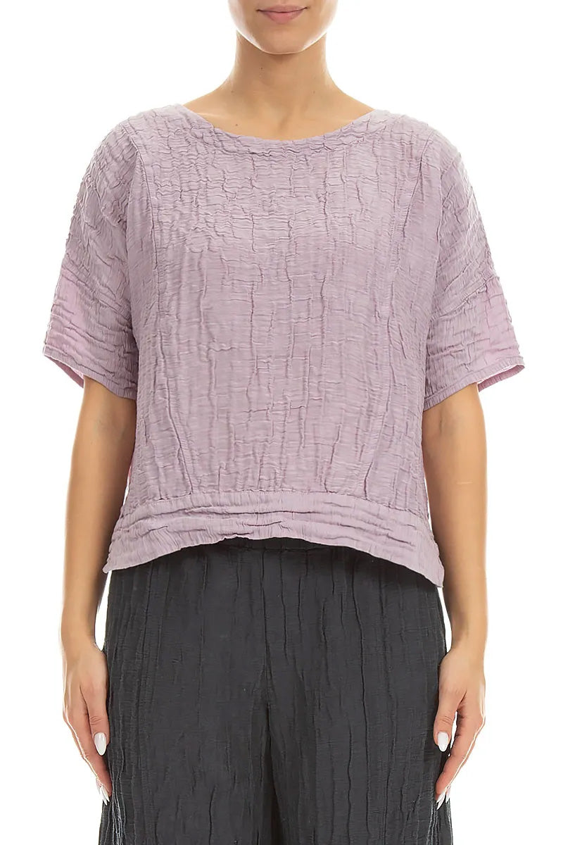 Horizontal Hem Crinkled Lilac Silk Linen Blouse 1