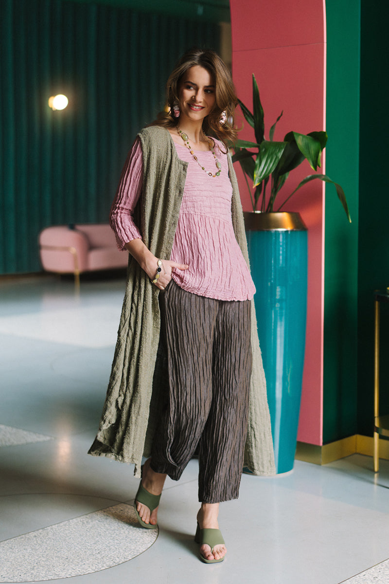 Sleeveless Laurel Green Handwoven Linen Vest 6