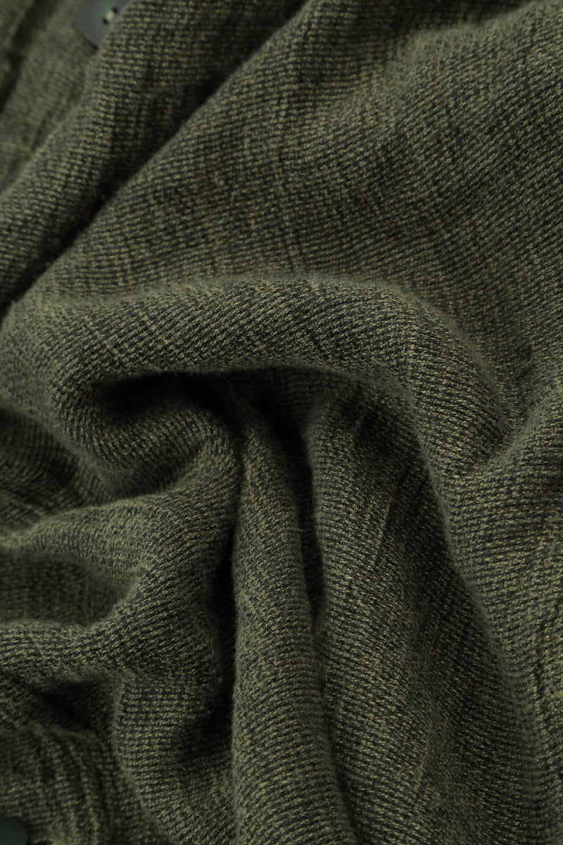 Side Buttons Olive Mélange Linen Dress 5