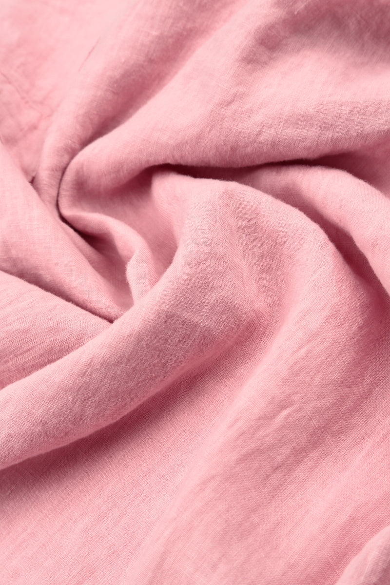 Flared Powder Pink Linen Midi Dress 6