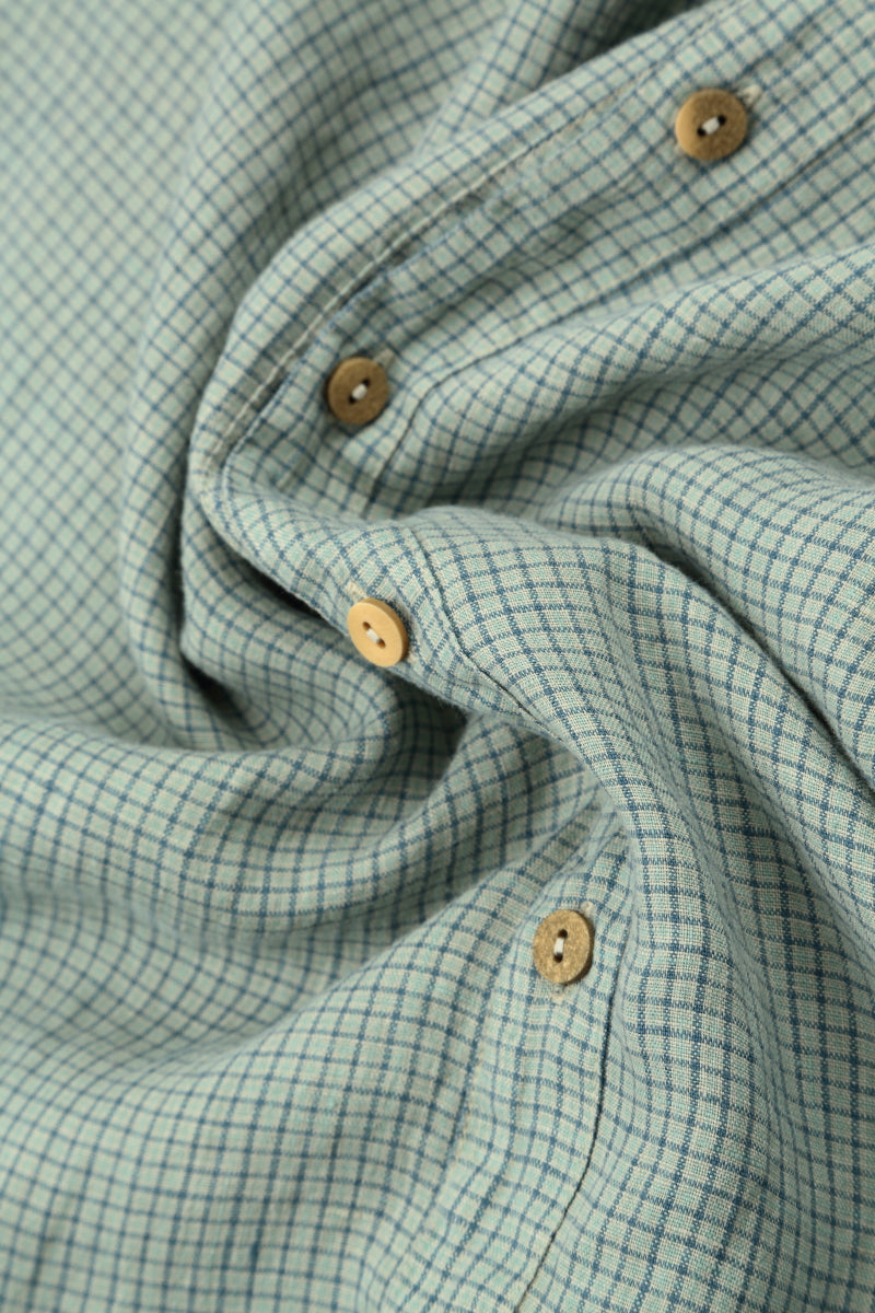 Raw Edge Laurel Green Grid Check Linen Shirt 5