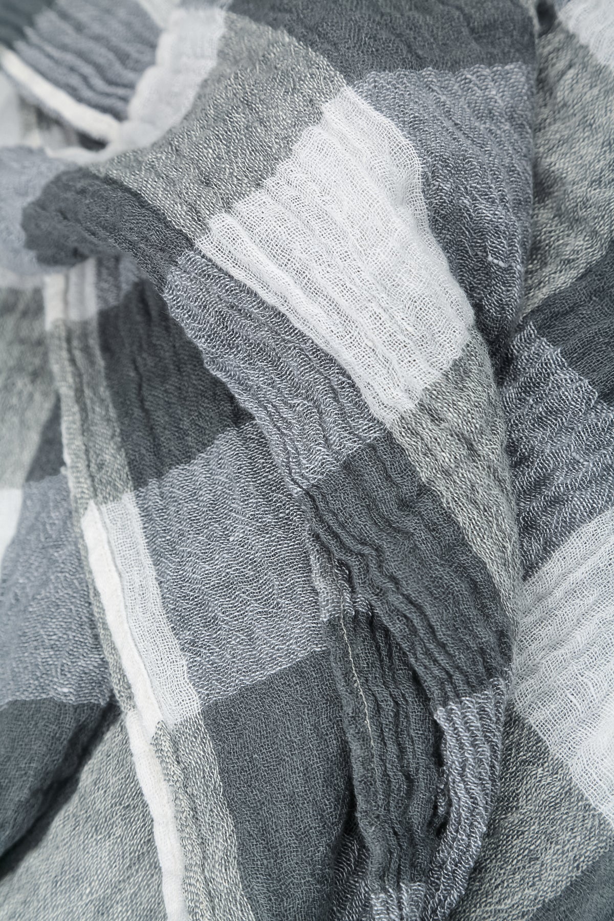 Large Check White Gauze Linen Scarf 4