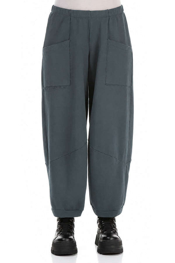 Large Pockets Slate French Terry Cotton Trousers 1