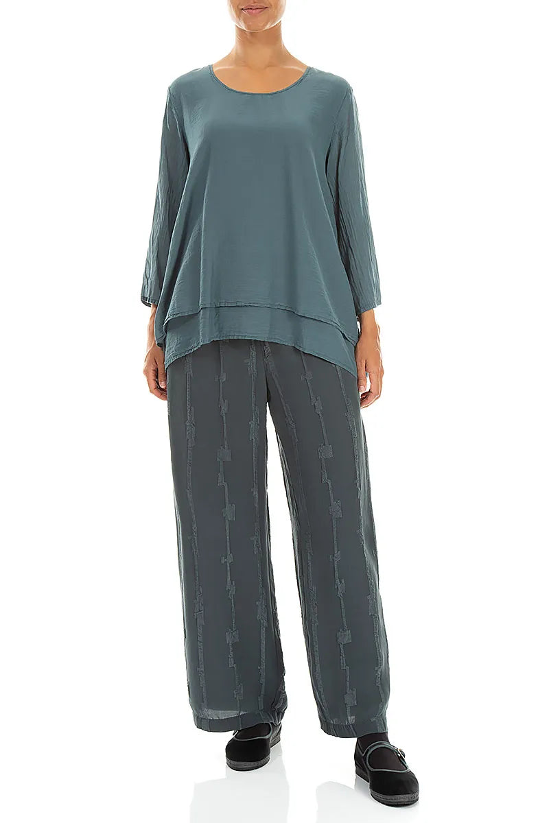 Layered 3/4 Sleeves Slate Silk Cotton Blouse 4