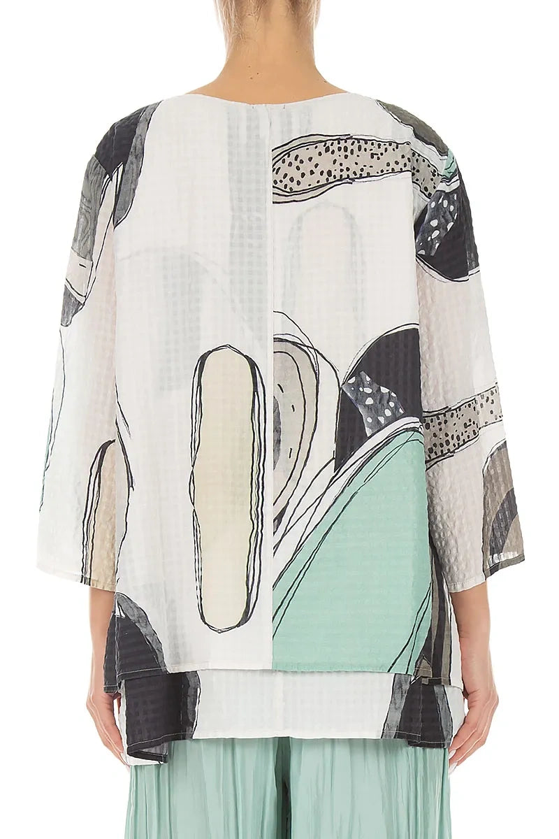 Layered 3/4 Sleeves Tumbled Stone Textured Silk Blouse 2