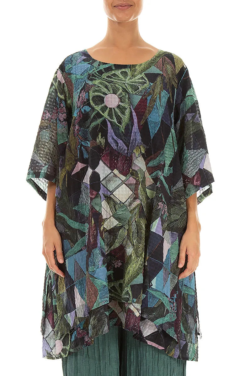Layered Art Mosaic Textured Silk Tunic