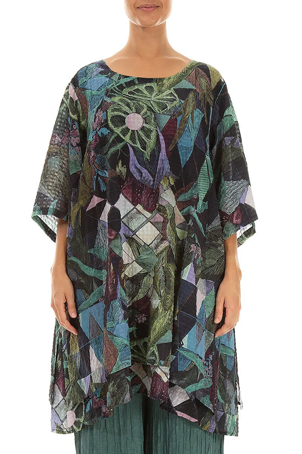 Layered Art Mosaic Textured Silk Tunic 1