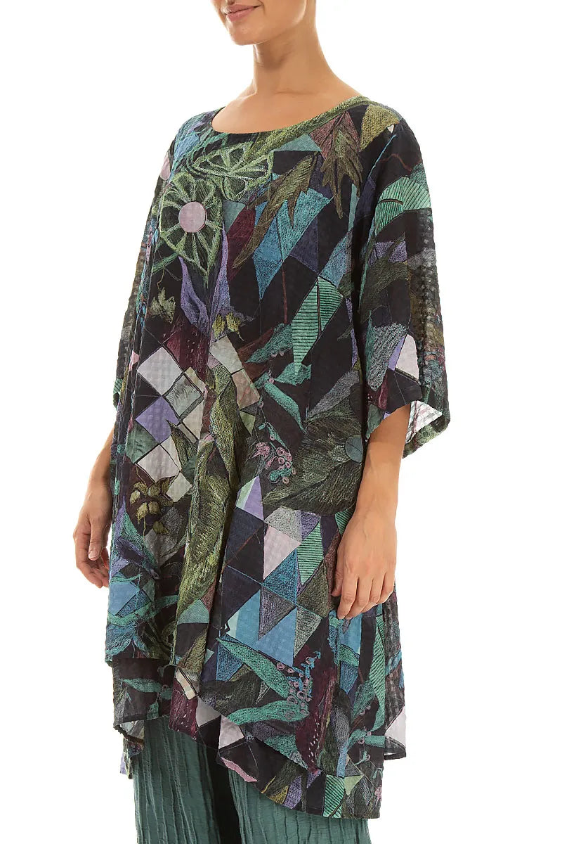 Layered Art Mosaic Textured Silk Tunic