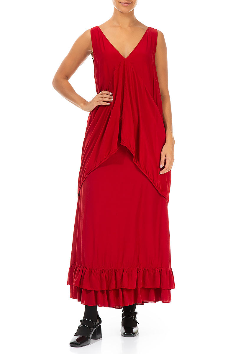 Layered Back Red Silk Bamboo Skirt 4