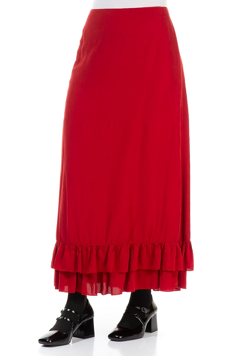 Layered Back Red Silk Bamboo Skirt 3