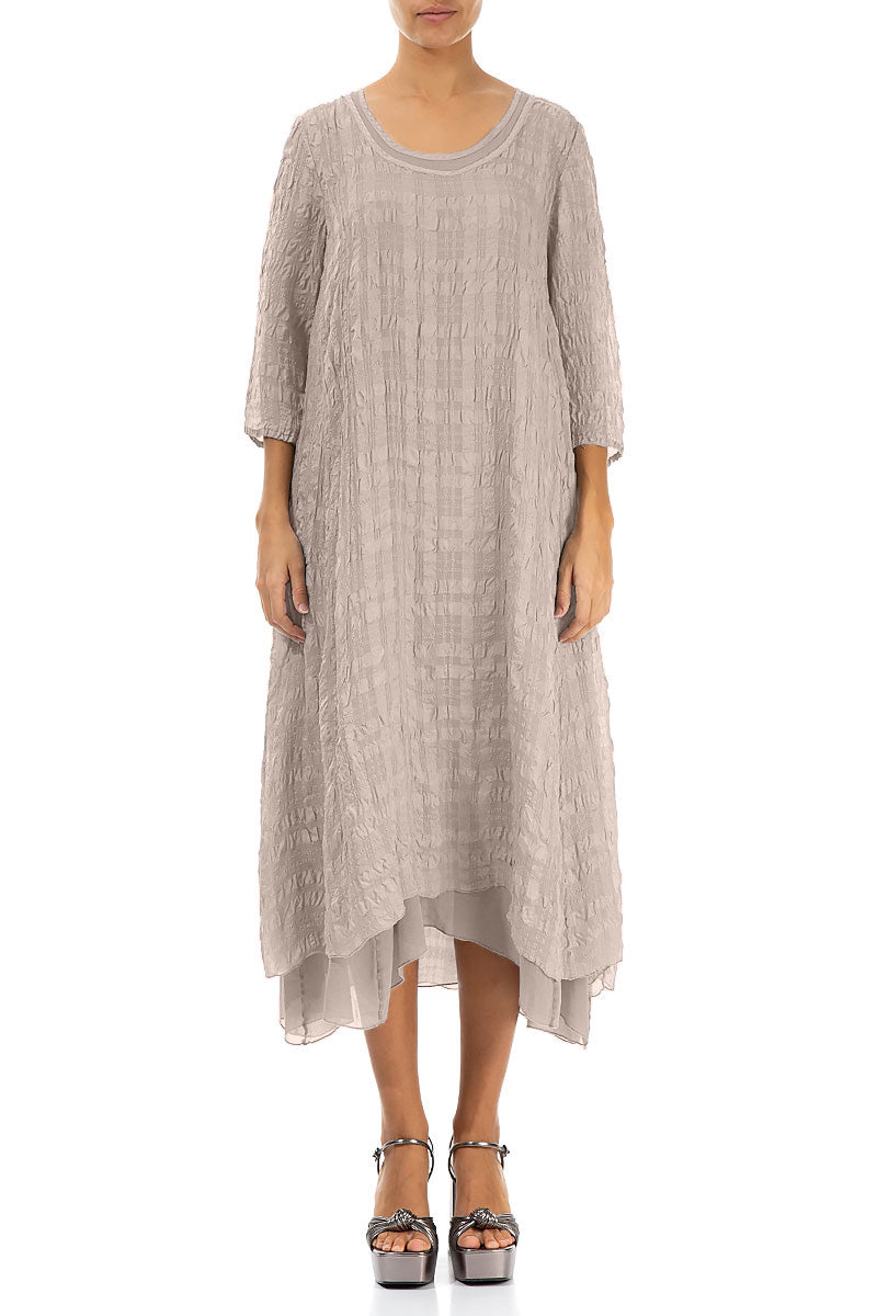 Layered Beige Textured Light Silk Dress 1