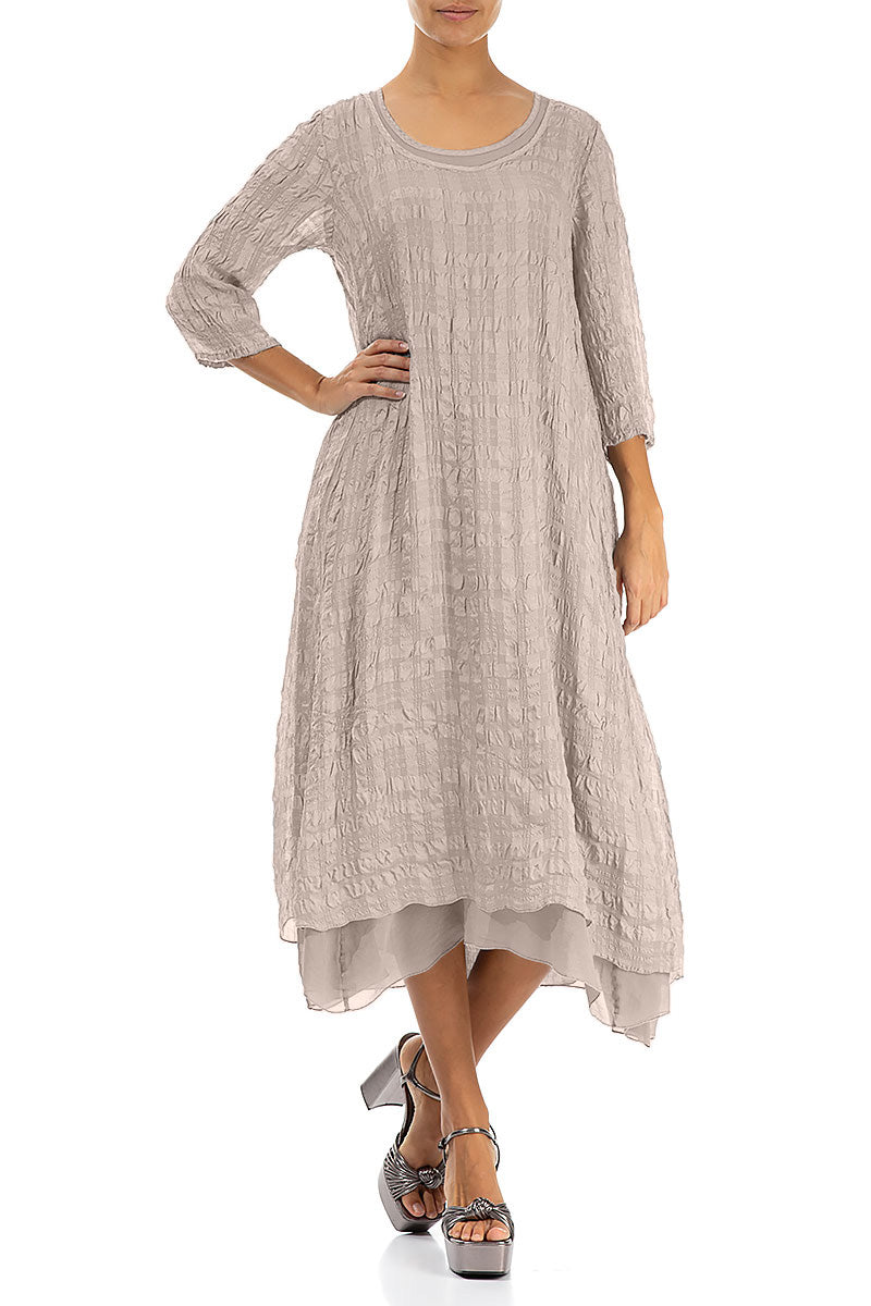 Layered Beige Textured Light Silk Dress 4