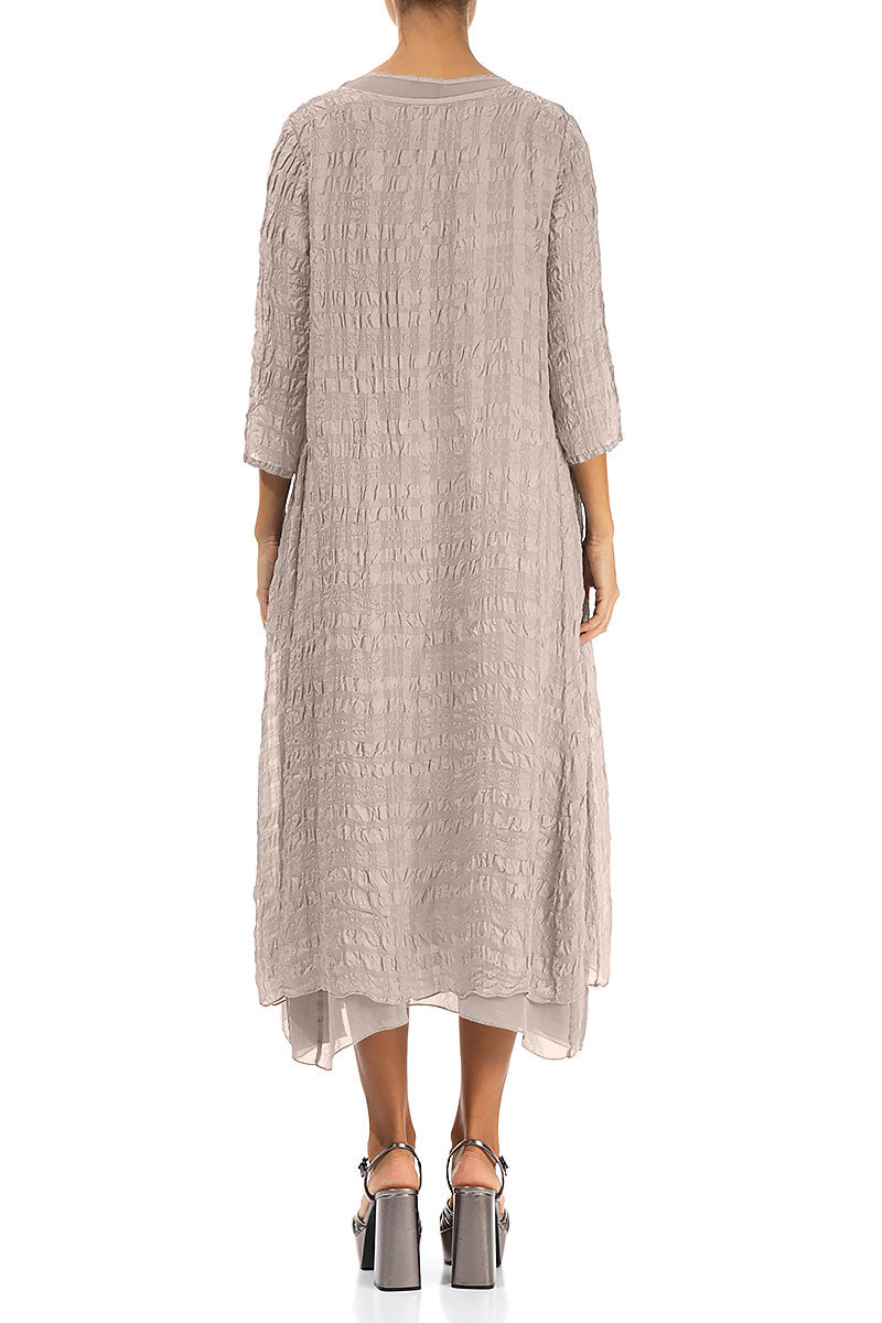 Layered Beige Textured Light Silk Dress 2