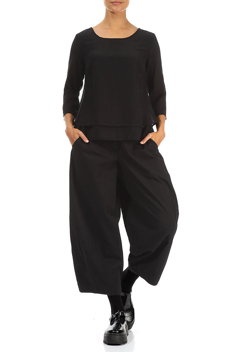 Layered Black Silk Cotton Blouse 4