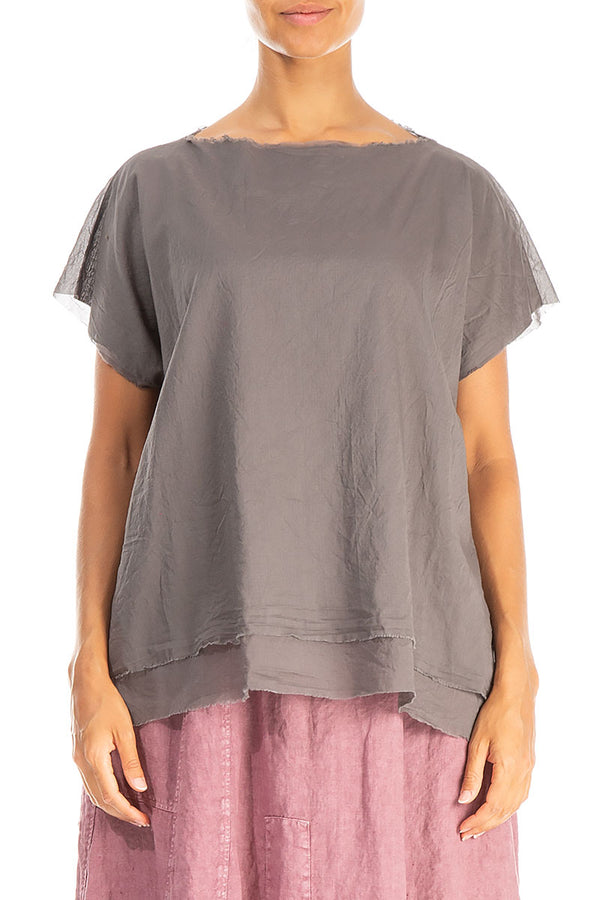 Layered Boatneck Truffle Cotton Blouse 1