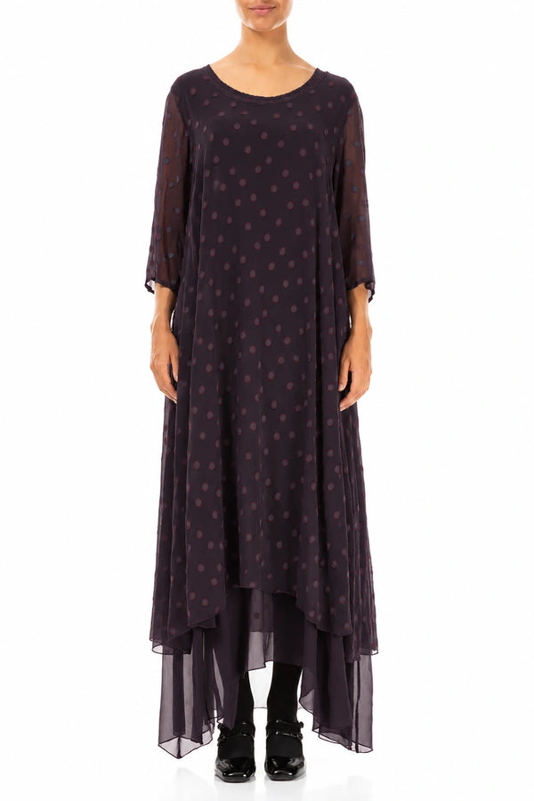 Layered Dotty Deep Plum Silk Dress 1