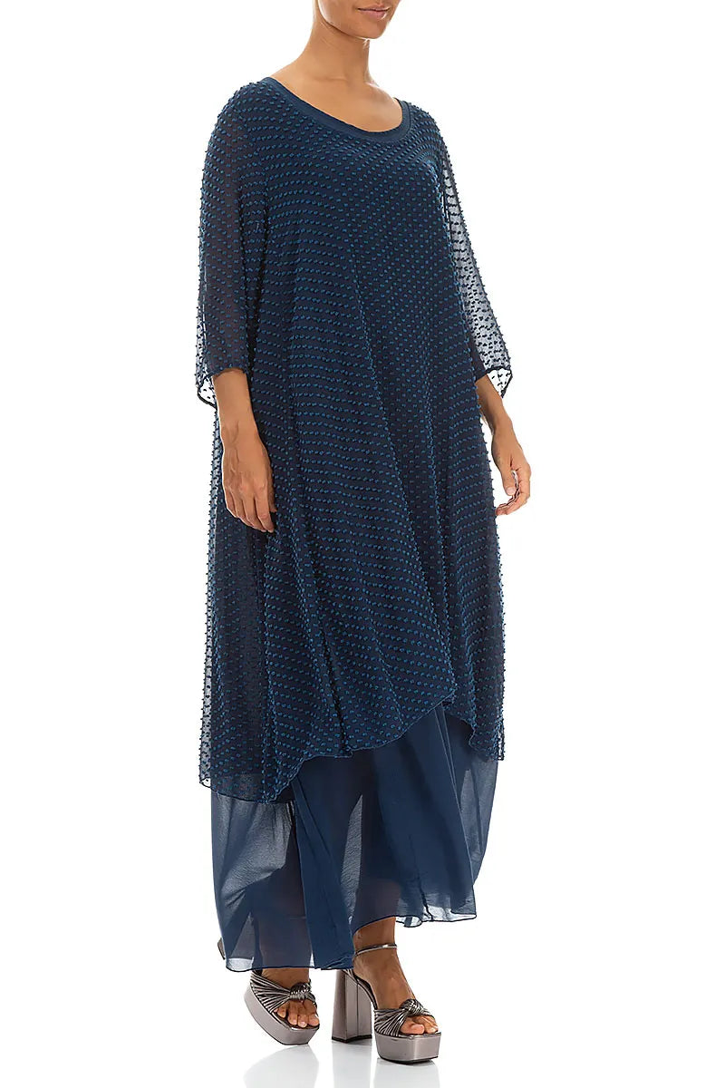 Layered Dotty Navy Silk Dress 3
