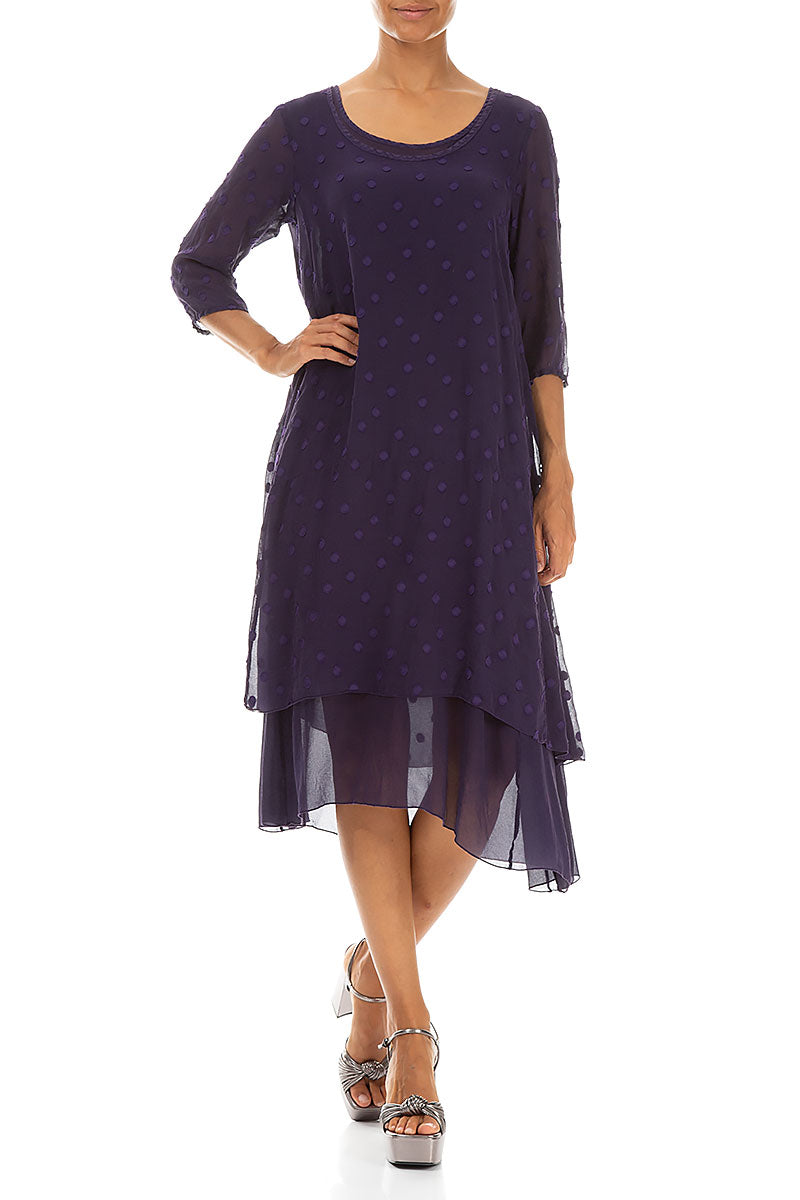Layered Dotty Royal Purple Silk Midi Dress 4
