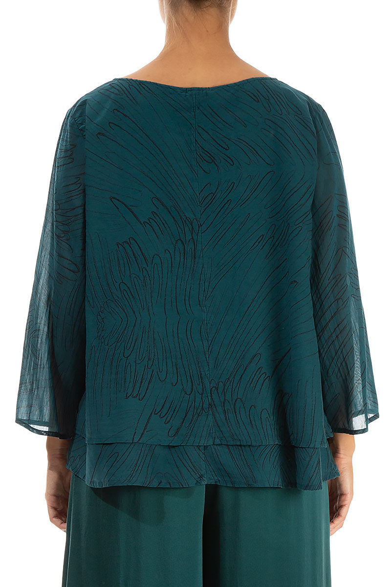 Layered Emerald Feathers Silk Cotton Blouse 2