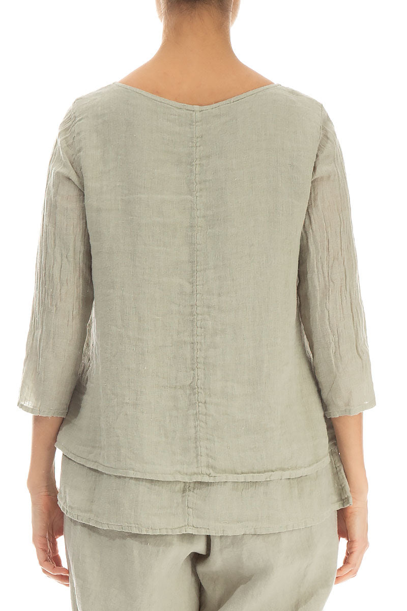 Layered Laurel Green Gauze Linen Blouse 2