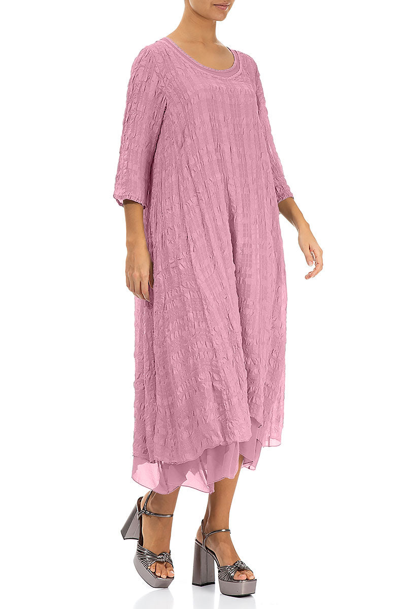 Layered Mauve Taupe Textured Light Silk Dress 3
