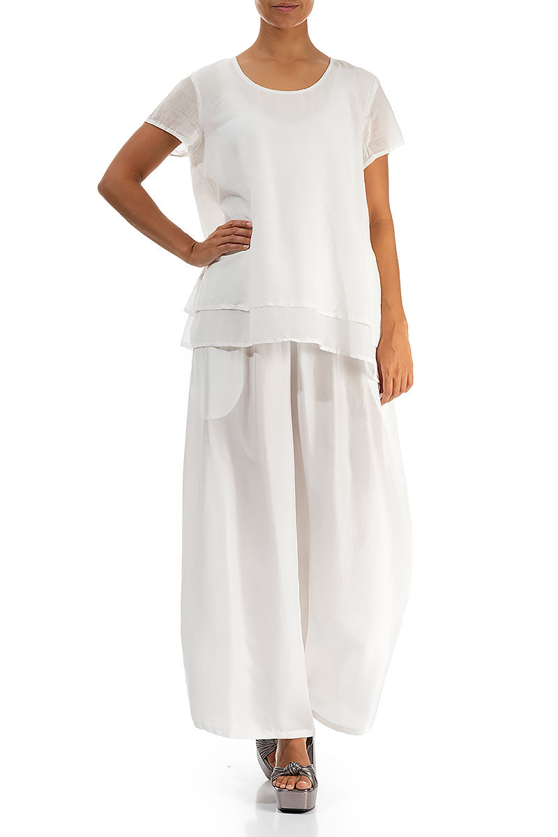 Layered Off White Silk Cotton Blouse 4