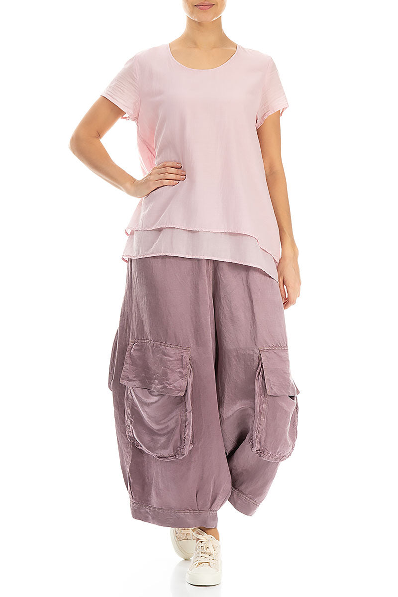 Layered Powder Pink Silk Cotton Blouse 4