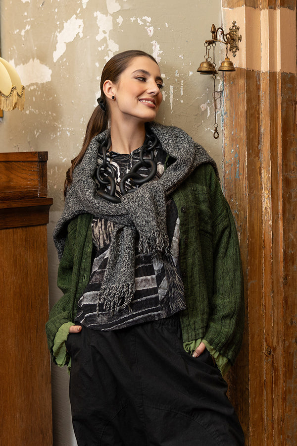 Layered Shamrock Green Mélange Linen Shirt