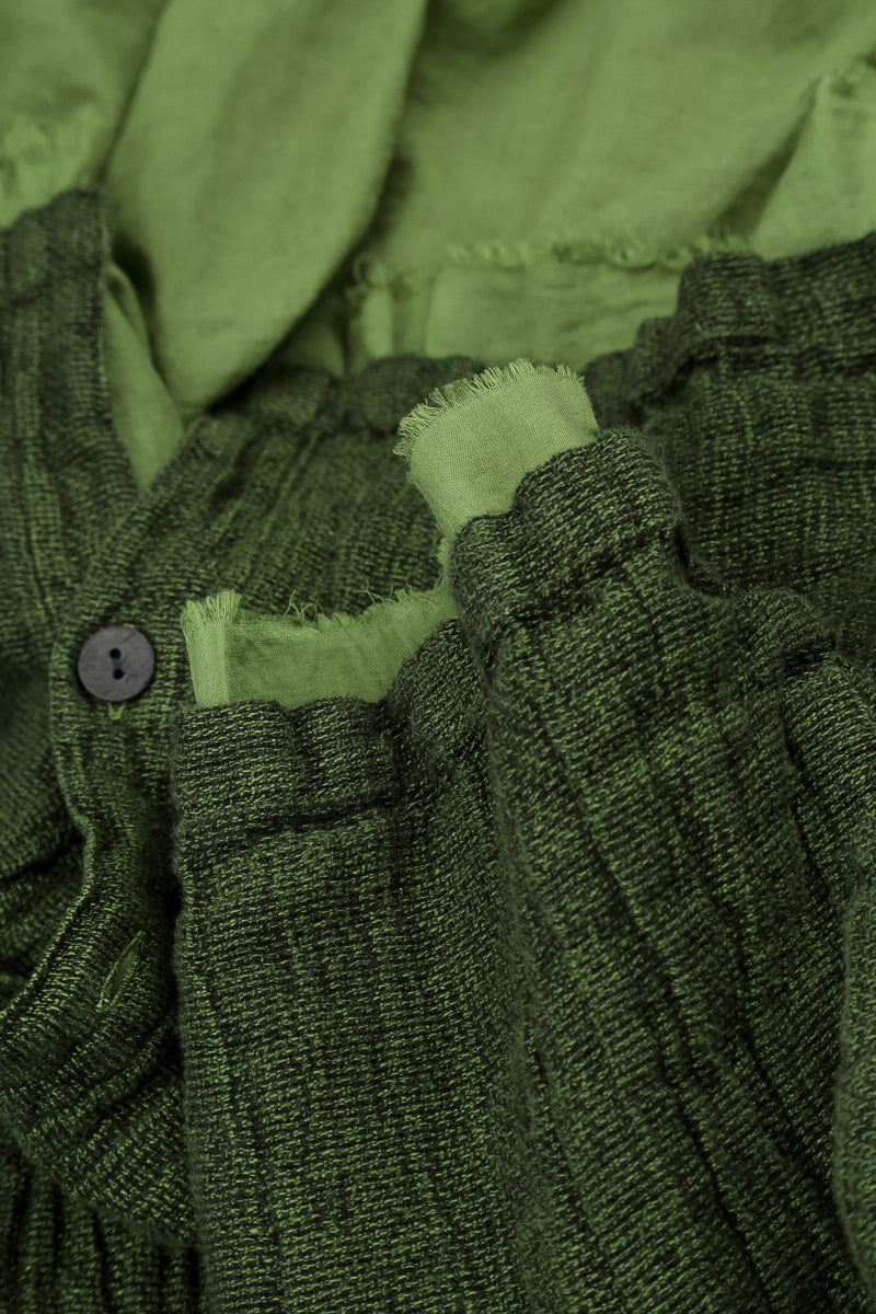 Layered Shamrock Green Mélange Linen Shirt