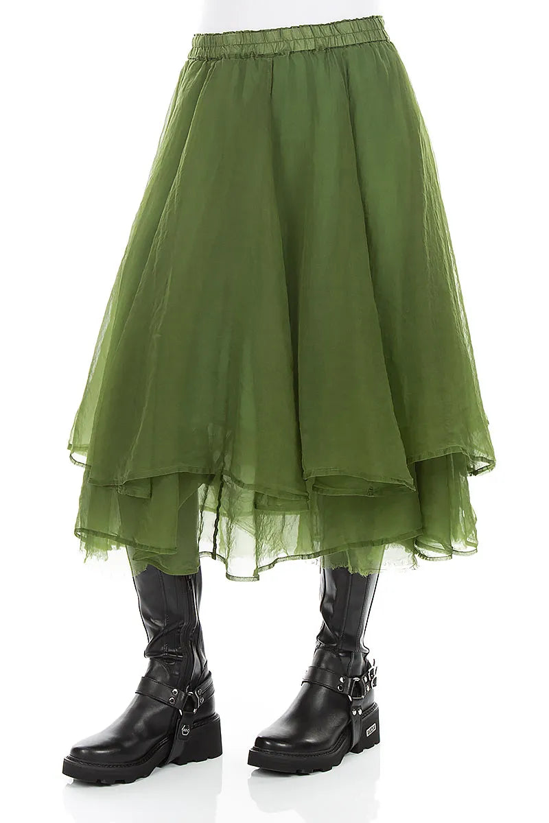 Layered Shamrock Green Silk Chiffon Skirt