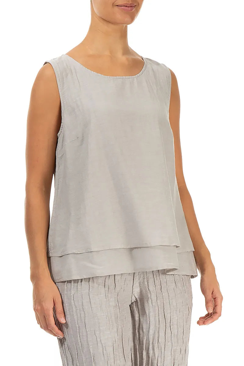 Layered Sleeveless Beige Silk Cotton Top 3