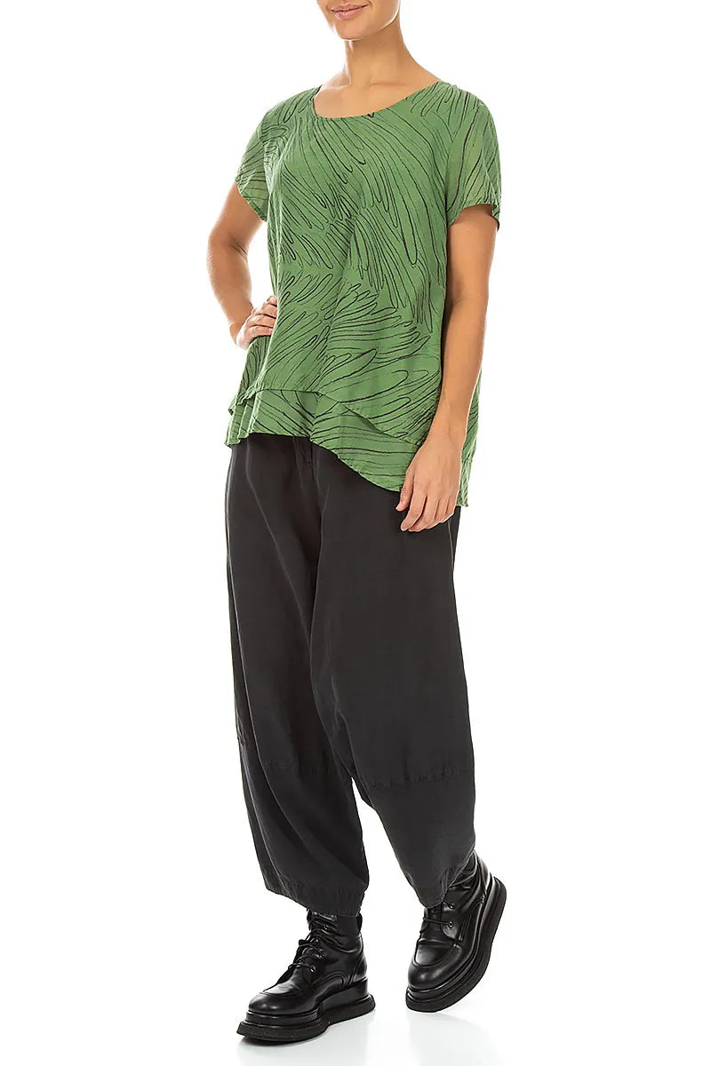 Layered Spring Green Feathers Silk Cotton Blouse 4