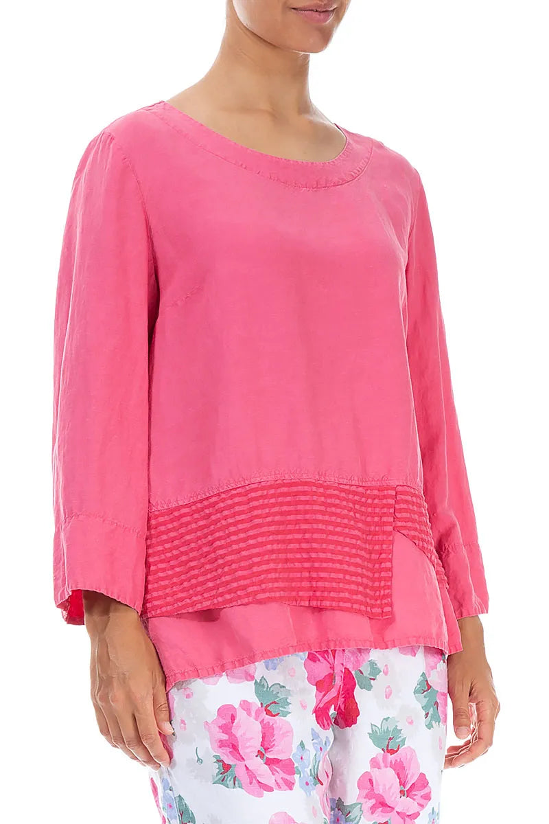 Layered Textured Hem Raspberry Silk Linen Blouse 3