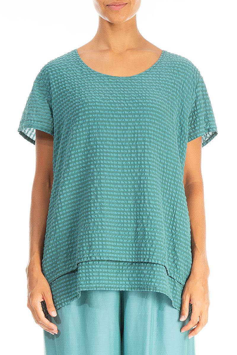 Layered Turquoise Textured Silk Blouse 1