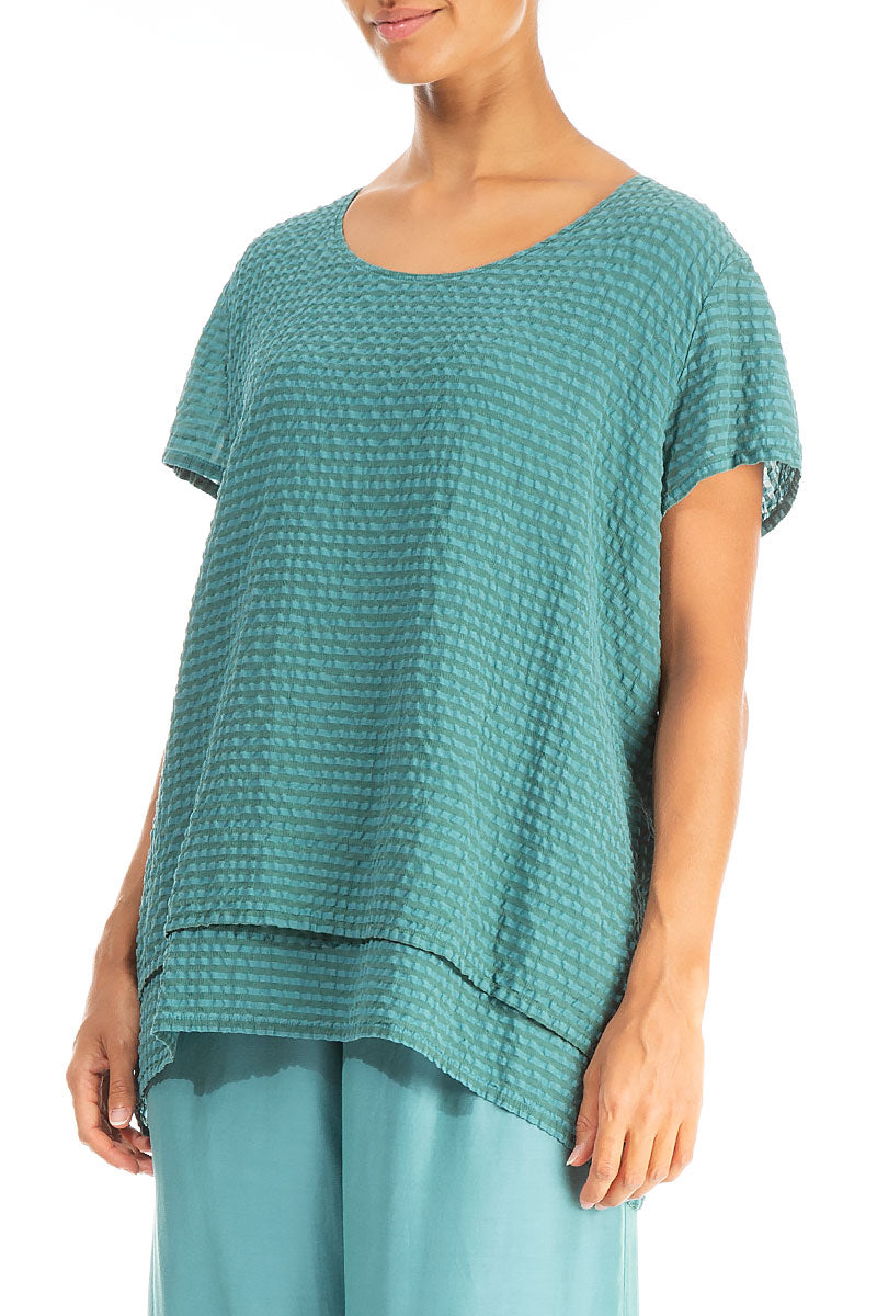 Layered Turquoise Textured Silk Blouse 3