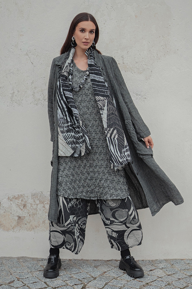 Long Buttonline Olive Grey Mélange Linen Jacket