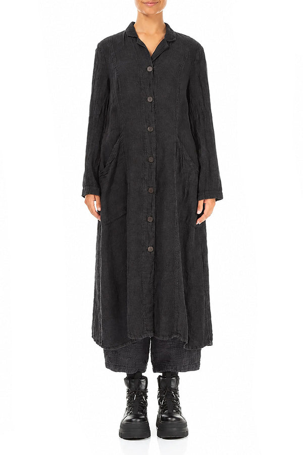 Long Charcoal Mélange Linen Jacket 1