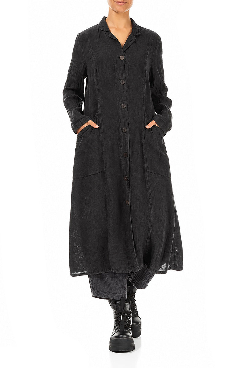 Long Charcoal Mélange Linen Jacket 4